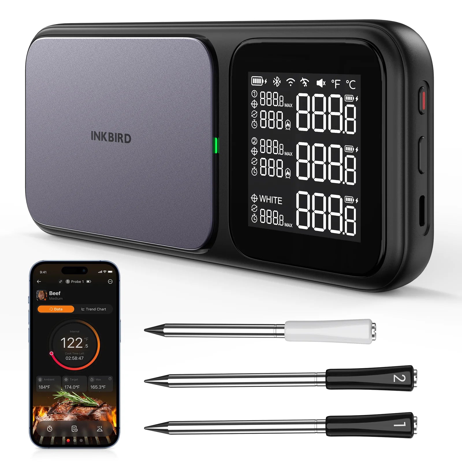 INKBIRD INT-33-BW Trådlös Grilltermometer WiFi Och Bluetooth