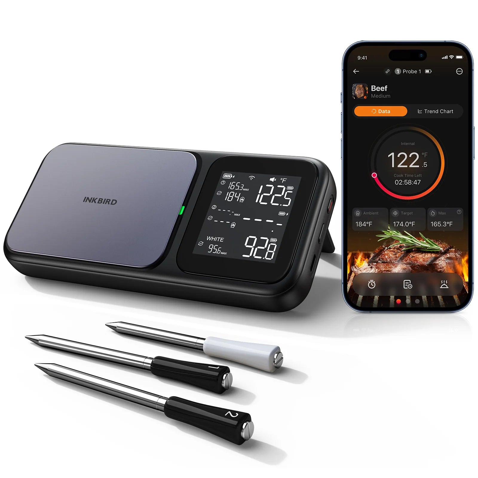 INKBIRD INT-33-BW Trådlös Grilltermometer WiFi Och Bluetooth