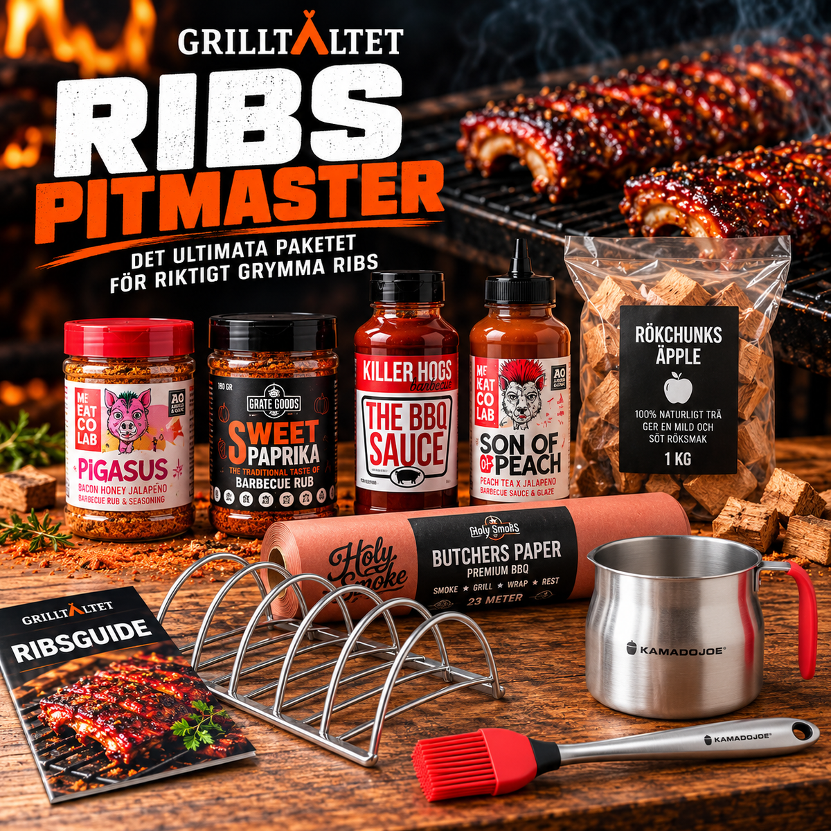 Ribs Pitmaster - Premium BBQ-paket med rubs, såser & tillbehör