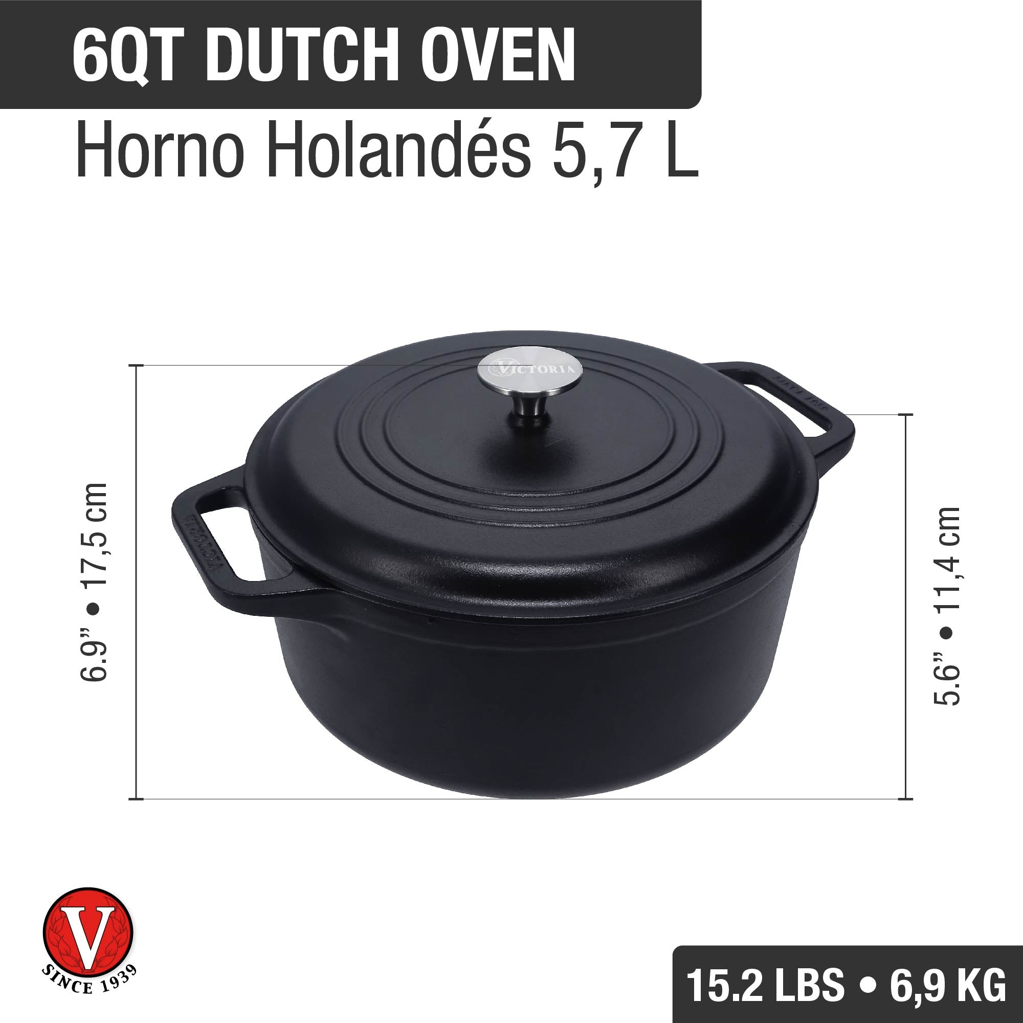 Gjutjärnsgryta Dutch Oven Victoria 5.7 Liter