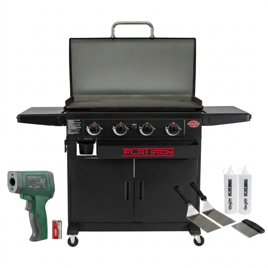 Char-Griller Flat Iron Premium Gas Griddle 10-årsjubileum redskapskit och IR-mätare på köpet