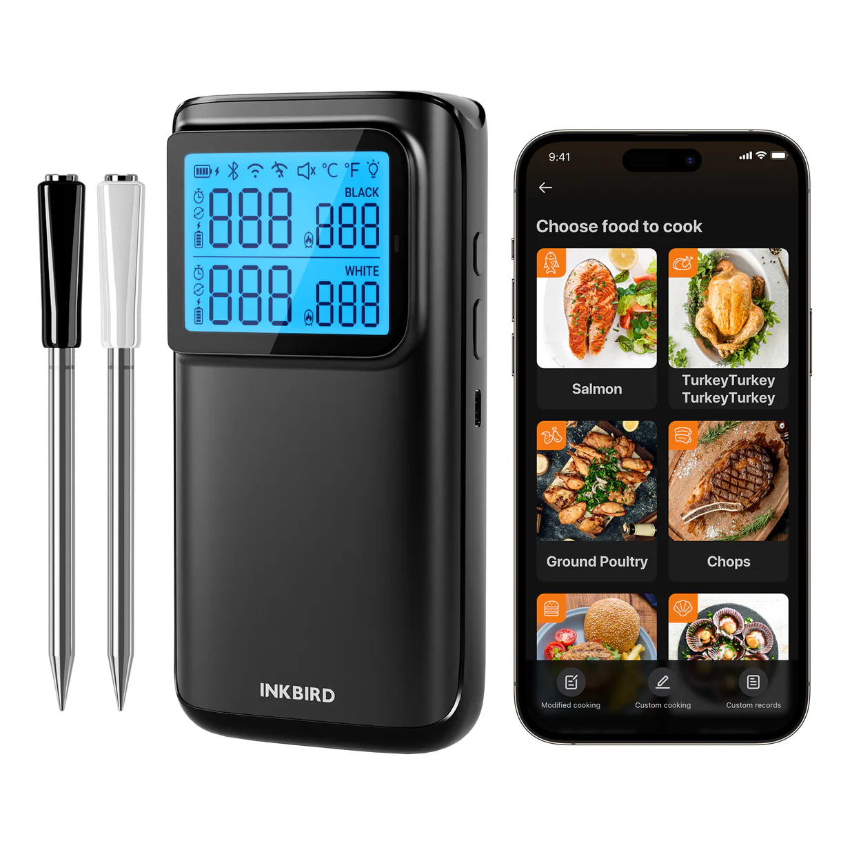 Inkbird INT-12E-BW – Trådlös grilltermometer med WiFi & Bluetooth